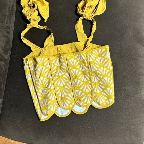 Azulu Coconut Tie-Shoulder Crop Top yellow & pink with gold hardware XS SOLD OUT - Picture 6 of 9